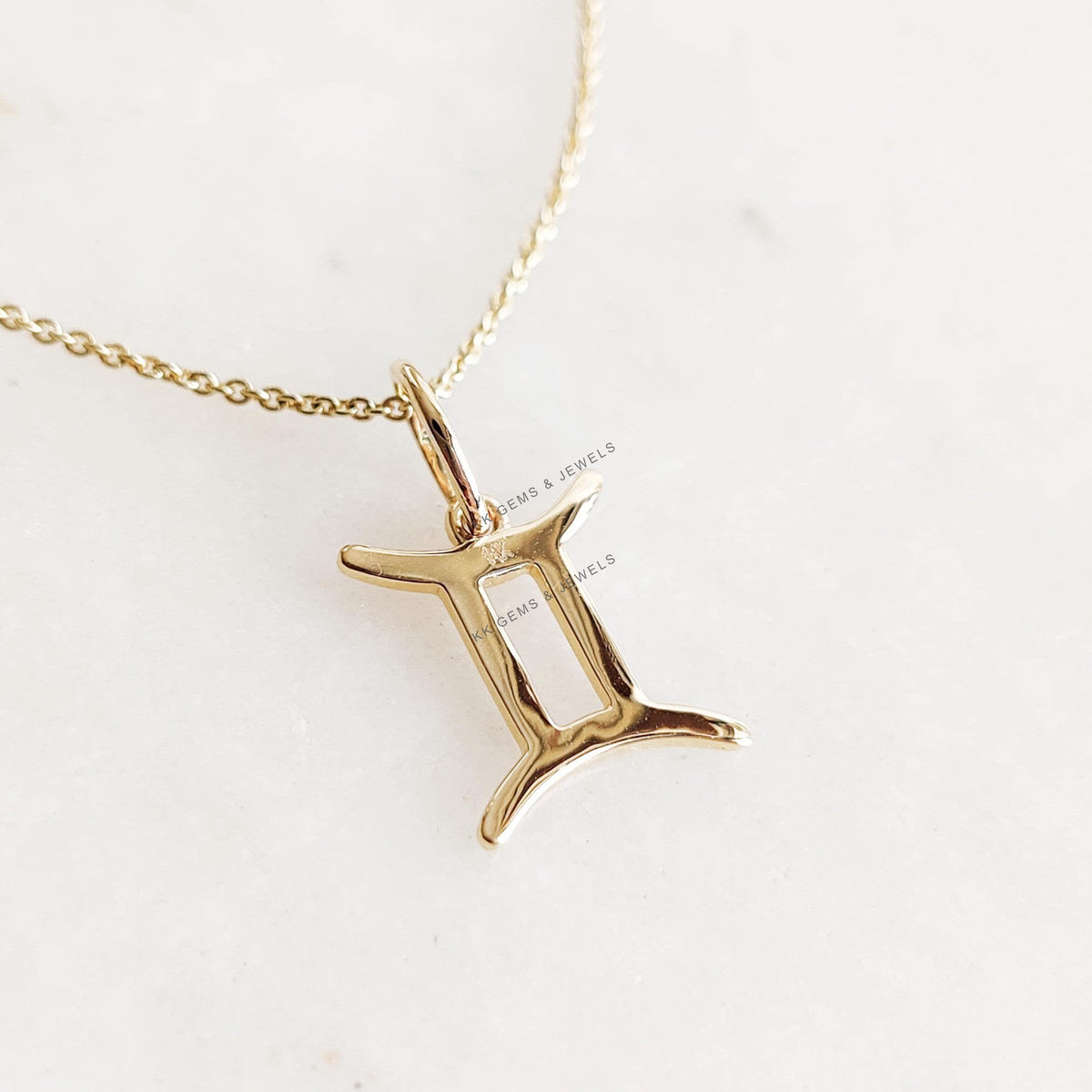 14K Solid Yellow Gold Gemini Zodiac Pendant: Symbolic Charm