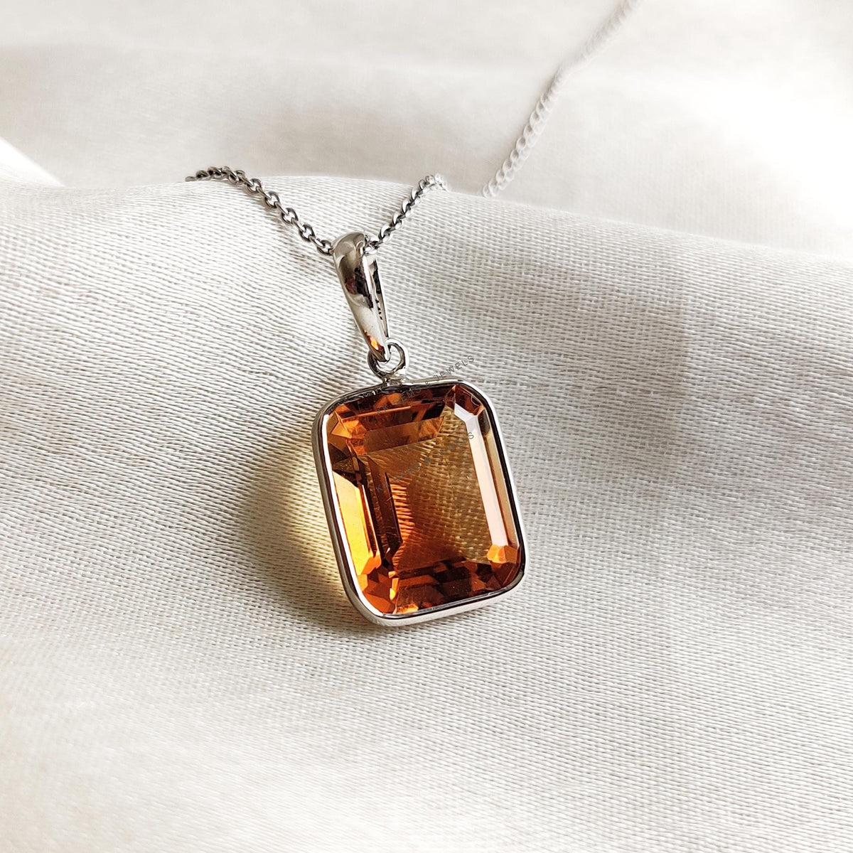 Natural Citrine Pendant: 14K Solid White Gold Pendant, November Birthstone