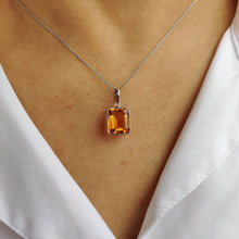 Natural Citrine Pendant: 14K Solid White Gold Pendant, November Birthstone