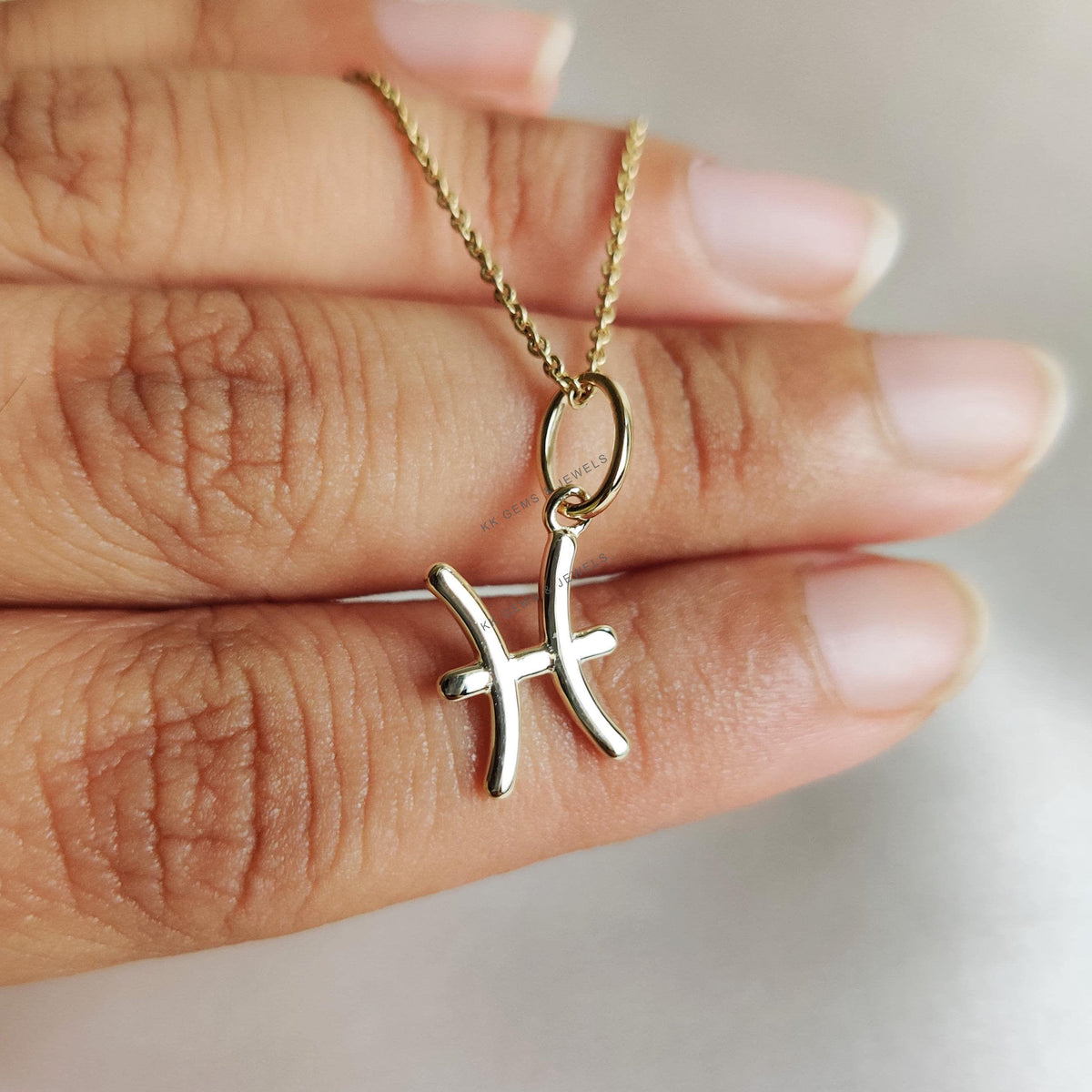 14K Solid Gold Pisces Zodiac Pendant, Symbolic Charm