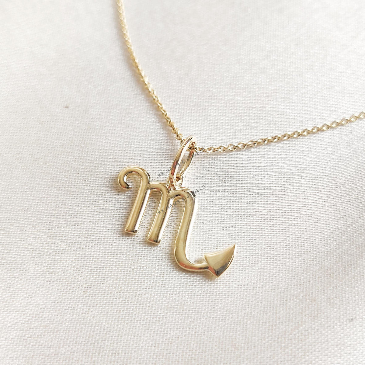 14K Solid Yellow Gold Scorpio Zodiac Pendant, Symbolic Charm