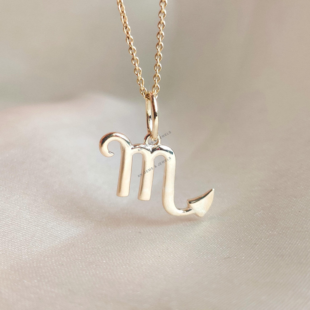 14K Solid Yellow Gold Scorpio Zodiac Pendant, Symbolic Charm