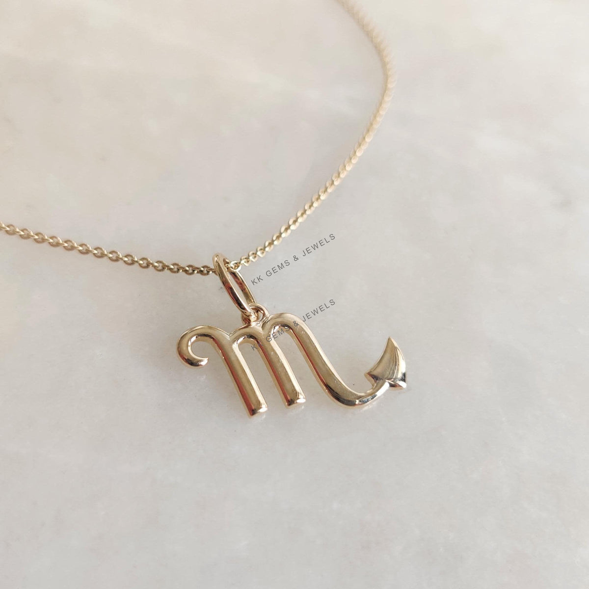 14K Solid Yellow Gold Scorpio Zodiac Pendant, Symbolic Charm