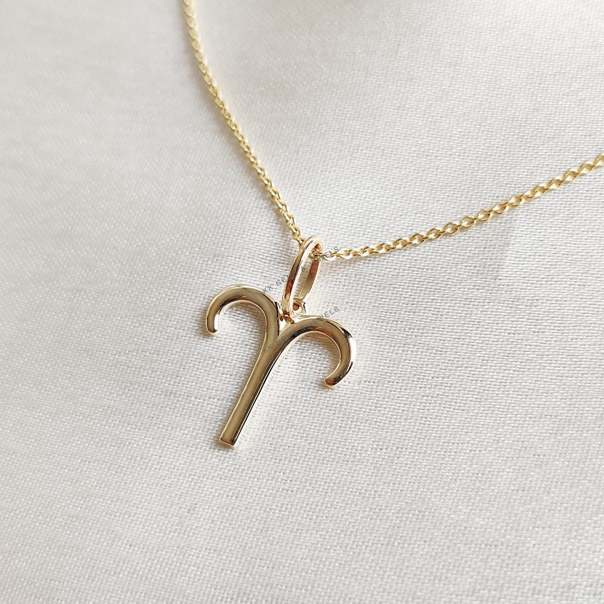 14K Solid Gold Aries Zodiac Pendant, Symbolic Charm