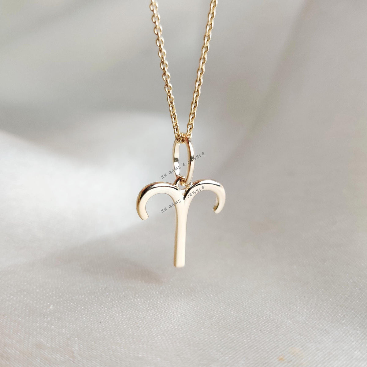 14K Solid Gold Aries Zodiac Pendant, Symbolic Charm