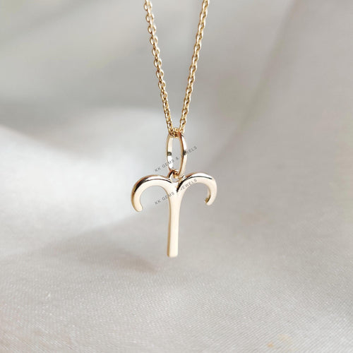 14K Solid Gold Aries Zodiac Pendant, Symbolic Charm