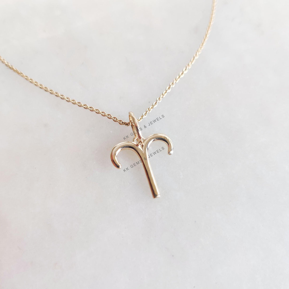 14K Solid Gold Aries Zodiac Pendant, Symbolic Charm