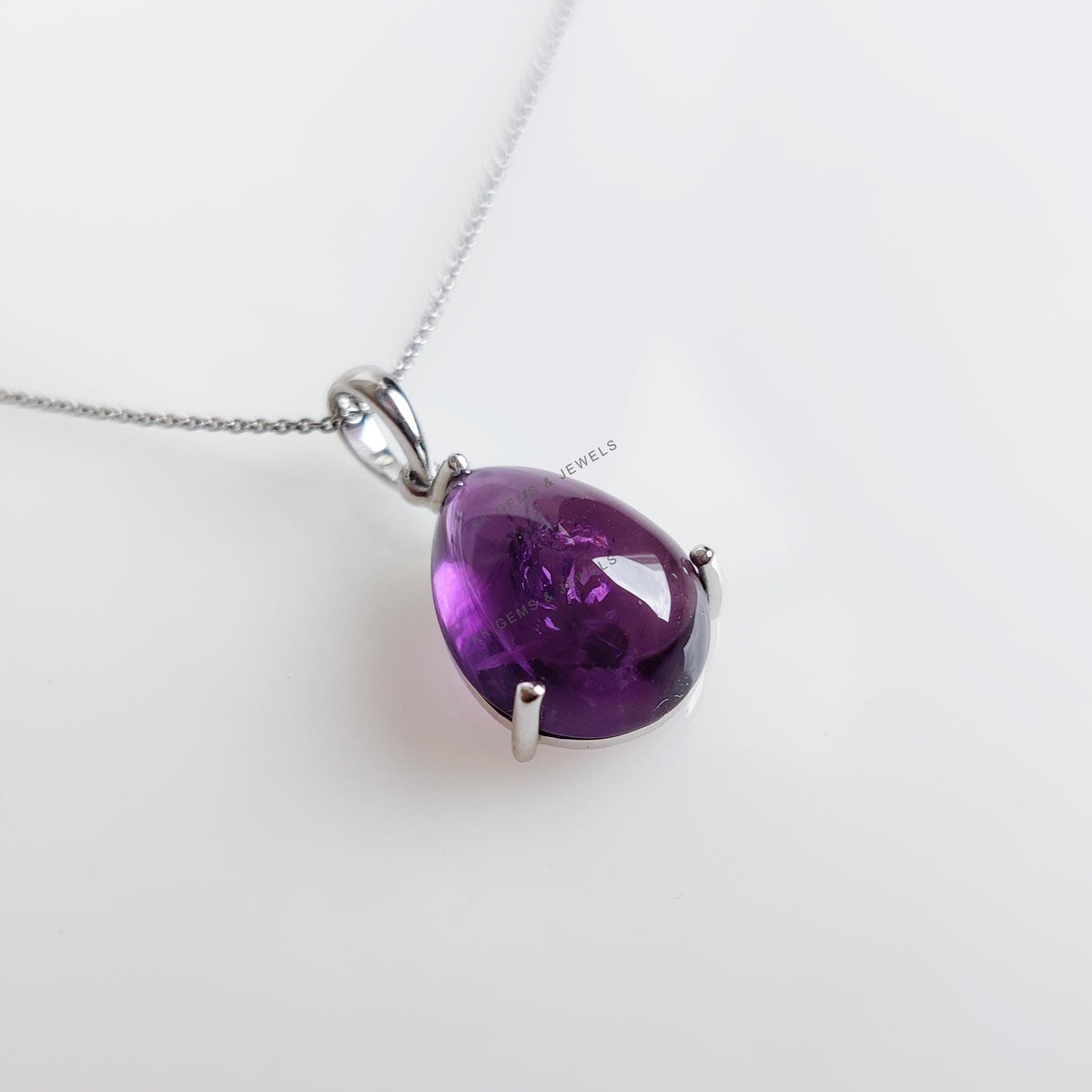 Pear Natural Purple Amethyst Pendant, 14K Solid White Gold, February Birthstone