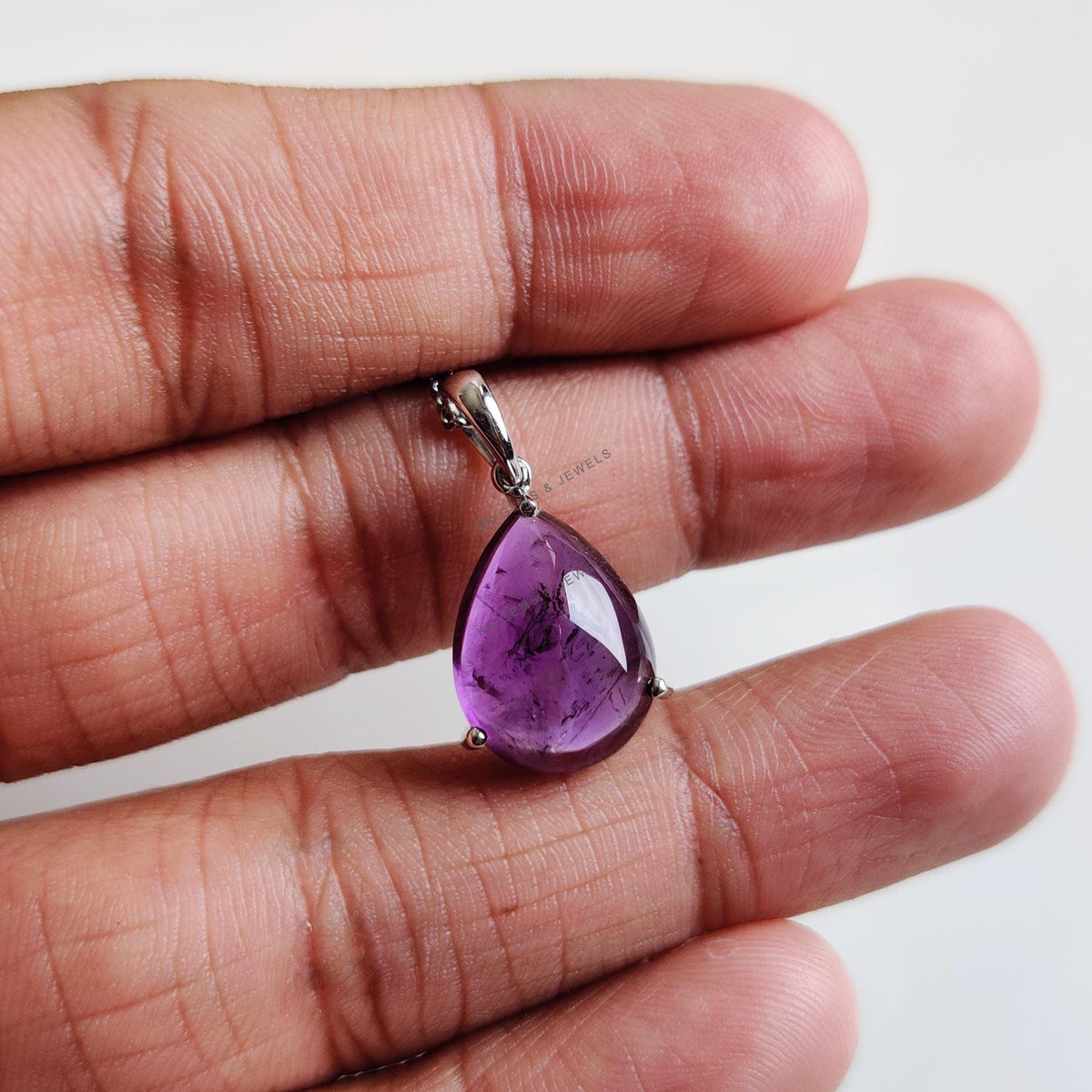 Pear Natural Purple Amethyst Pendant, 14K Solid White Gold, February Birthstone