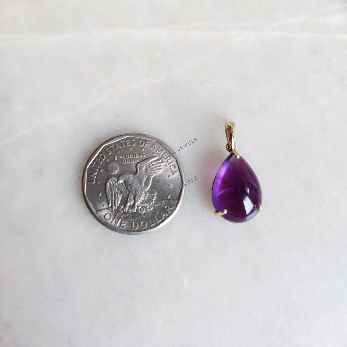 14K Solid Gold Natural Purple Amethyst Pear Pendant: February Birthstone Jewelry