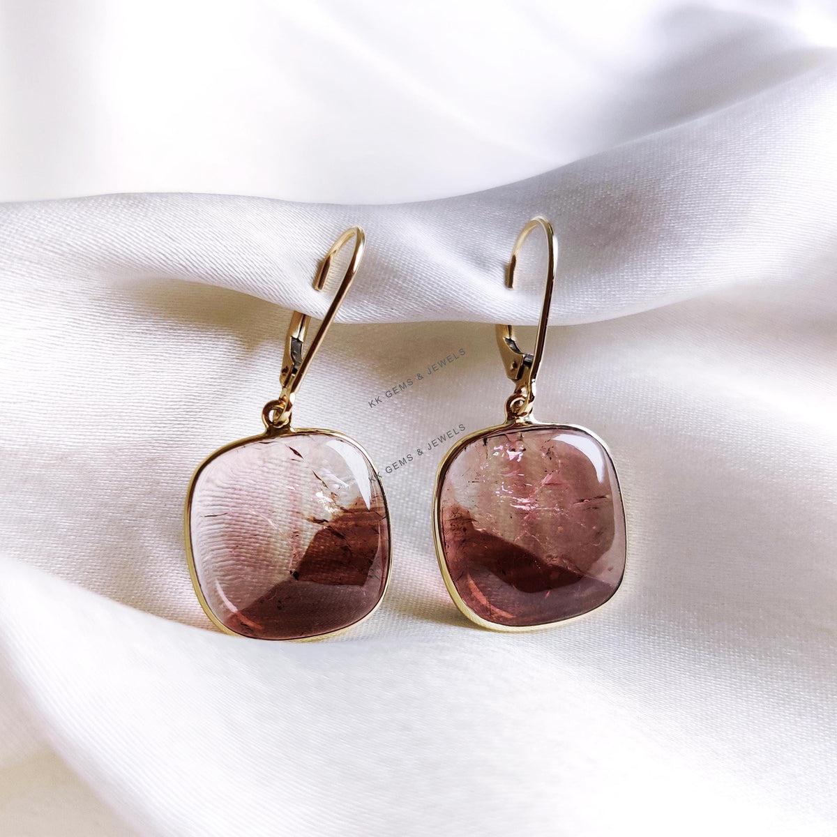 Natural Tourmaline Earrings, 14K Solid Yellow Gold, October Birthstone, Christmas Gift