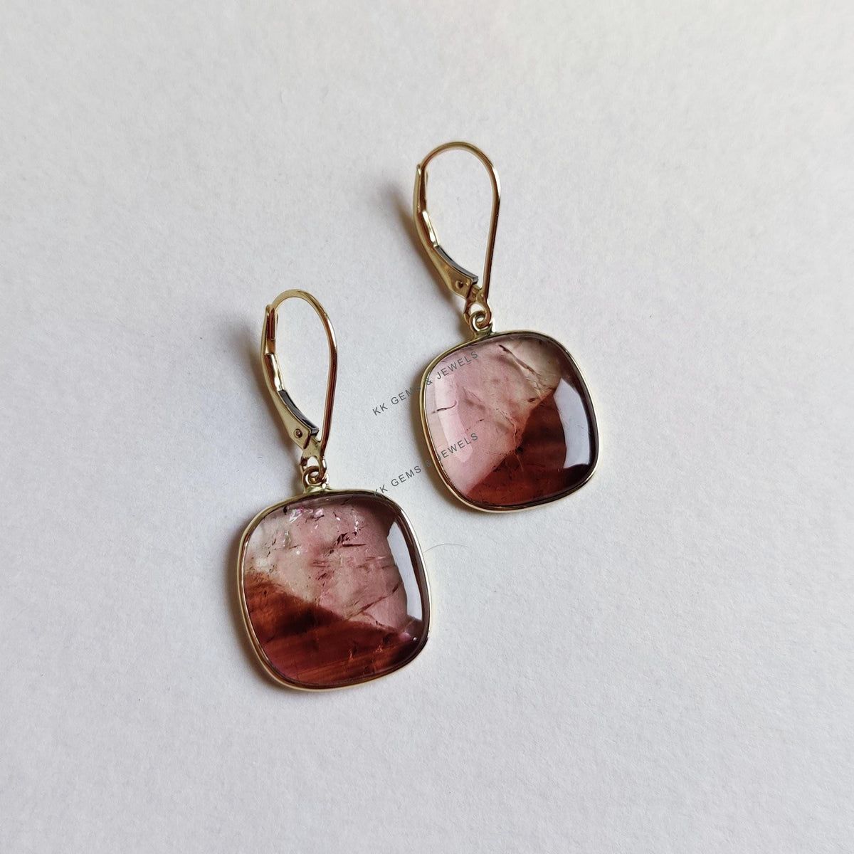 Natural Tourmaline Earrings, 14K Solid Yellow Gold, October Birthstone, Christmas Gift