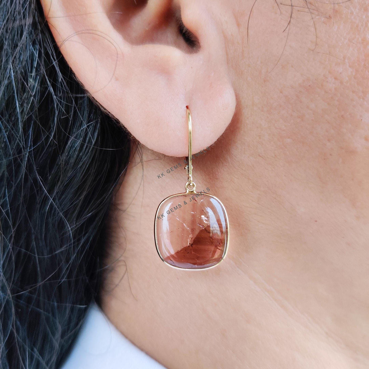 Natural Tourmaline Earrings, 14K Solid Yellow Gold, October Birthstone, Christmas Gift