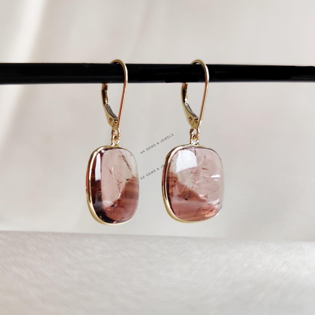 Natural Tourmaline Earrings, 14K Solid Yellow Gold, October Birthstone, Christmas Gift