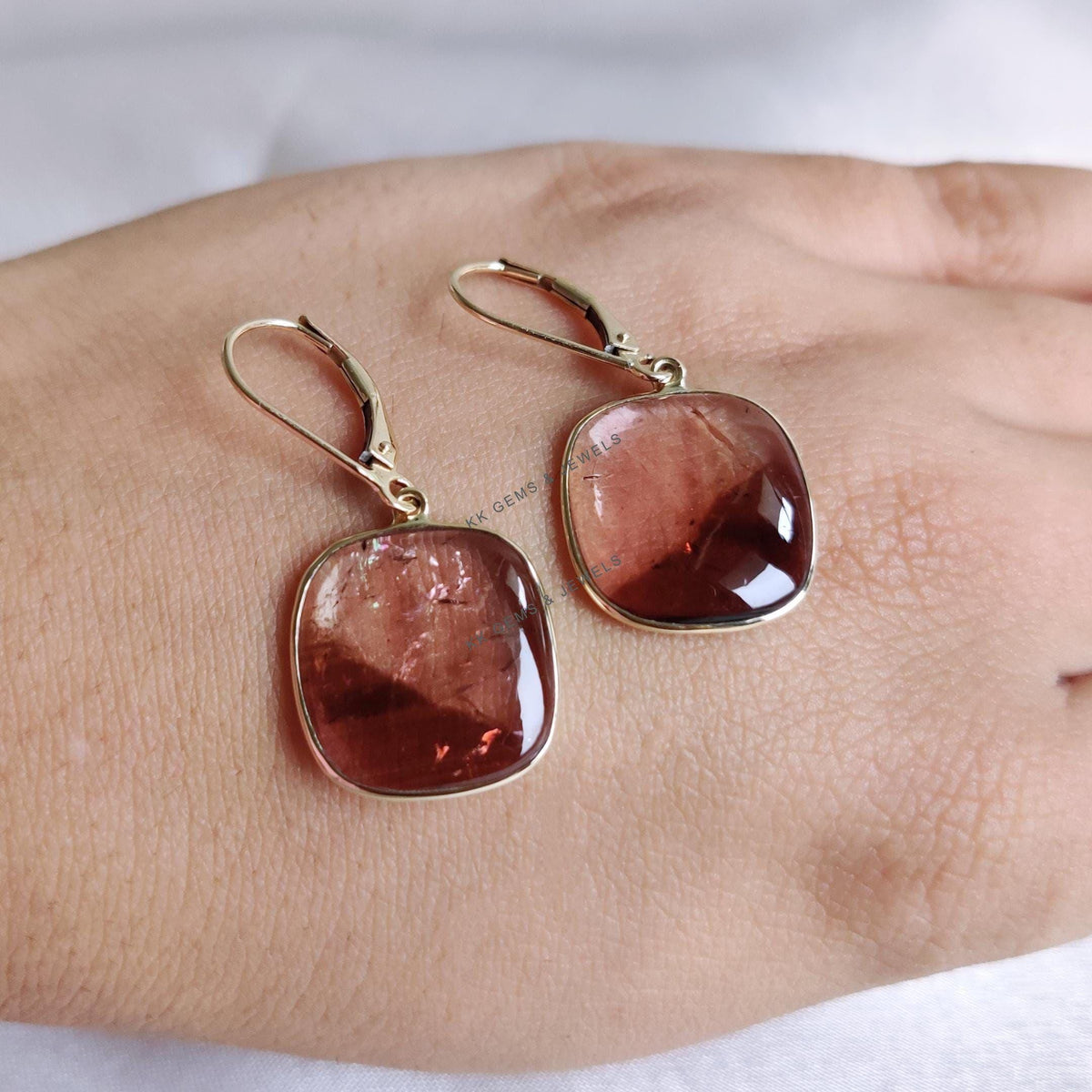 Natural Tourmaline Earrings, 14K Solid Yellow Gold, October Birthstone, Christmas Gift