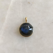 14K Solid Gold Natural Labradorite Pendant: Round Cabochon Bezel Setting