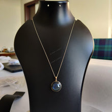 14K Solid Gold Natural Labradorite Pendant: Round Cabochon Bezel Setting