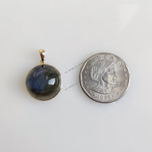 14K Solid Gold Natural Labradorite Pendant: Round Cabochon Bezel Setting