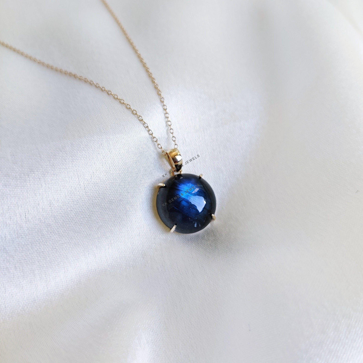 Natural Blue Labradorite Pendant: 14K Solid Yellow Gold, November Birthstone