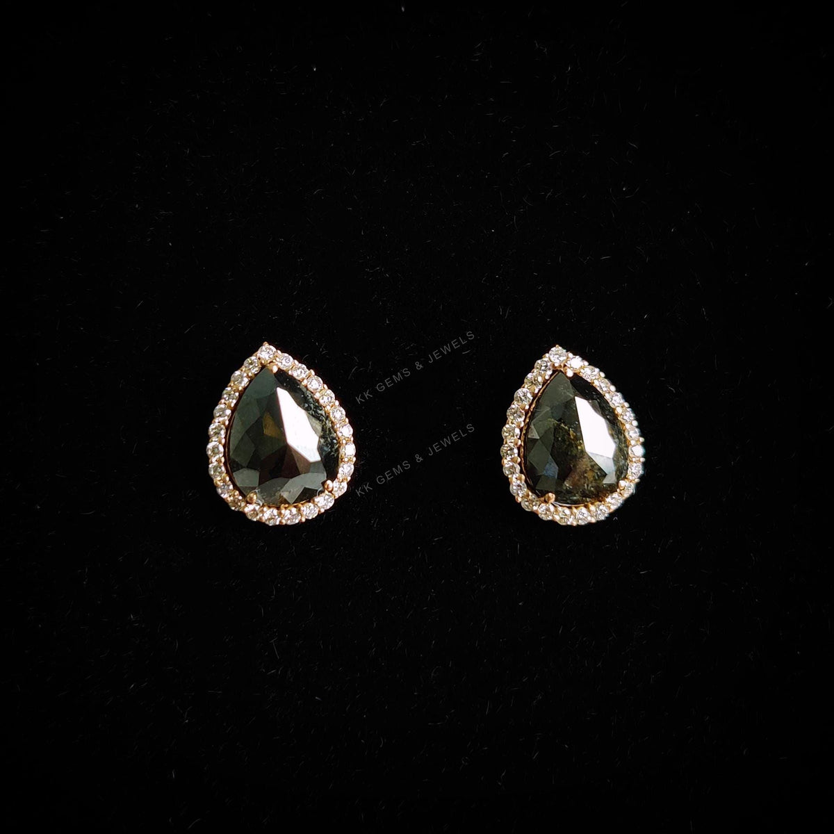 Natural Salt & Pepper Diamond 14K Solid Rose Gold Earrings: Pear Cut Gemstone