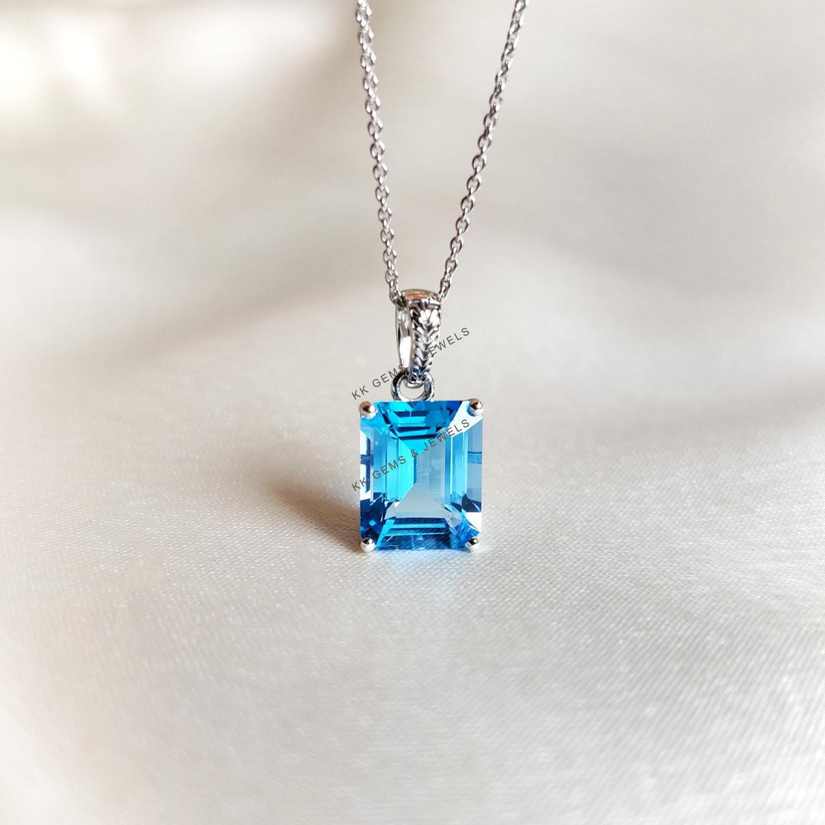Natural Swiss Blue Topaz Pendant, 14K Solid Yellow Gold, December Birthstone