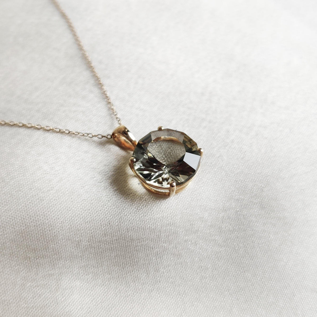 Natural Green Amethyst Pendant, 14K Solid Yellow Gold Prong Setting, February Birthstone