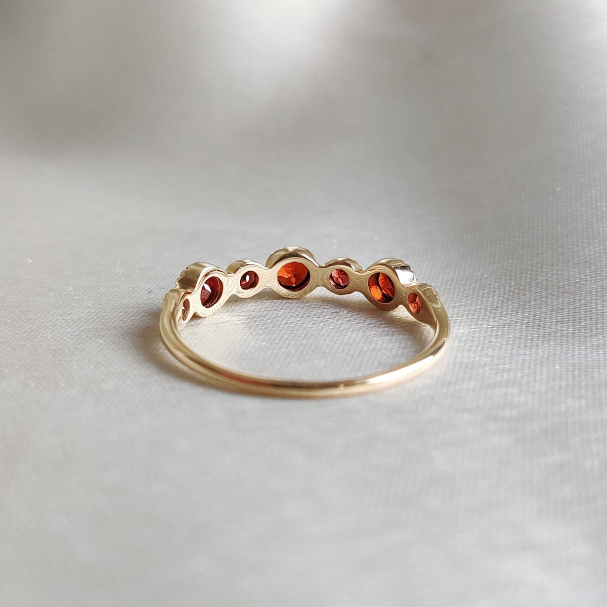 14K Solid Yellow Gold Natural Garnet Ring, January Birthstone Stackable Band
