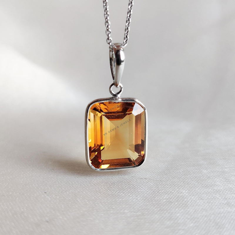Natural Citrine Pendant: 14K Solid White Gold Pendant, November Birthstone
