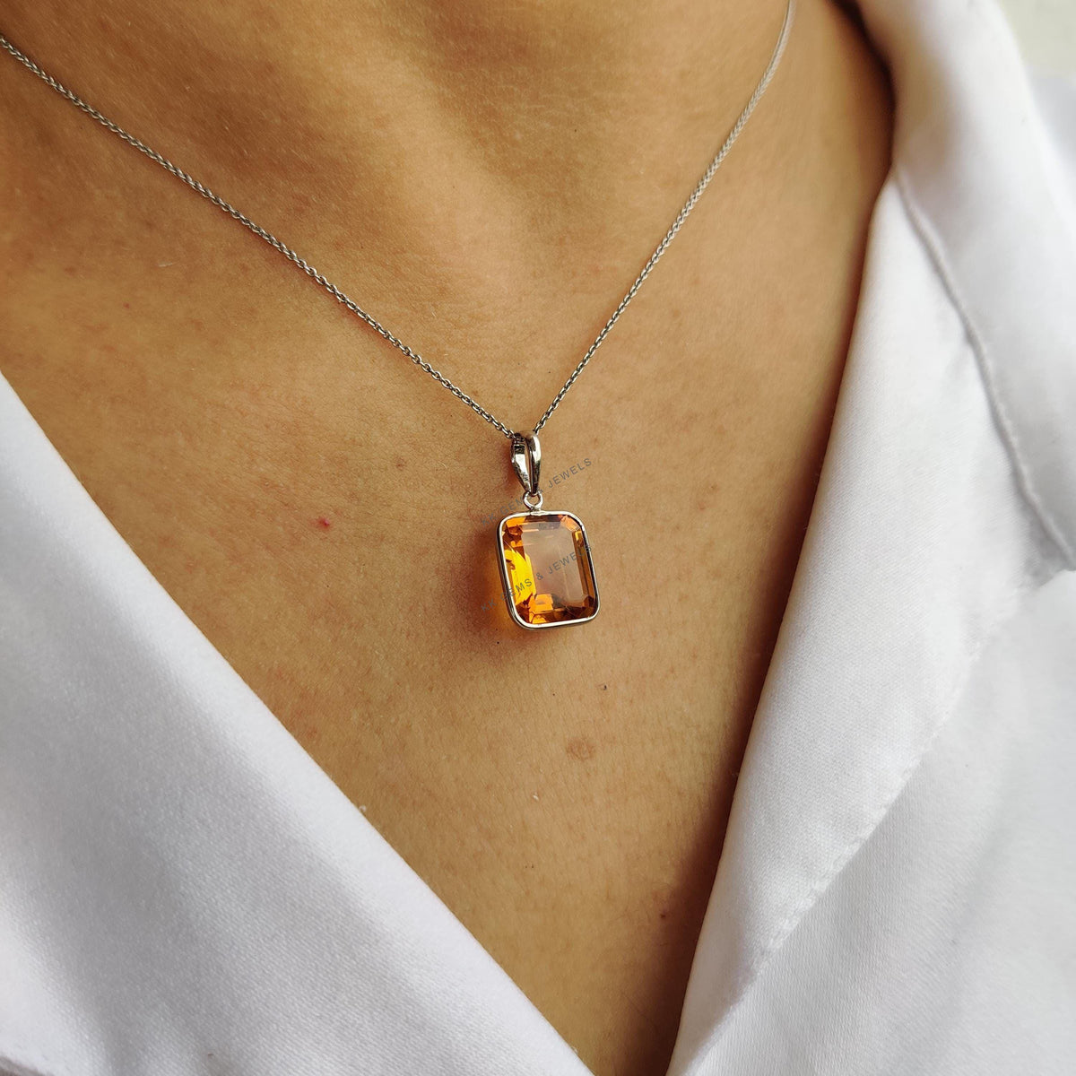Natural Citrine Pendant: 14K Solid White Gold Pendant, November Birthstone