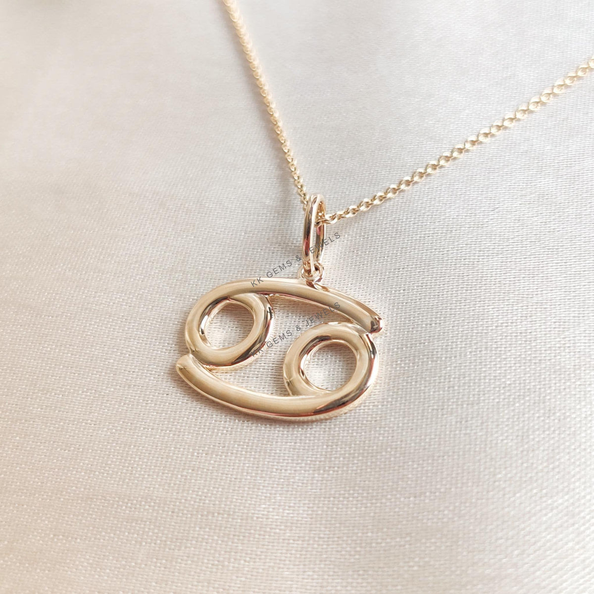 14K Solid Yellow Gold Cancer Zodiac Pendant: Symbolic Charm