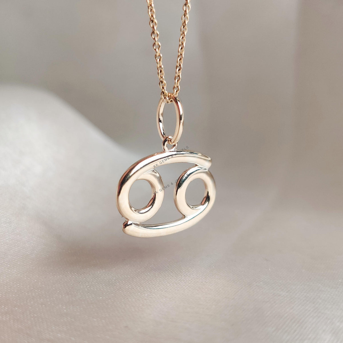 14K Solid Yellow Gold Cancer Zodiac Pendant: Symbolic Charm