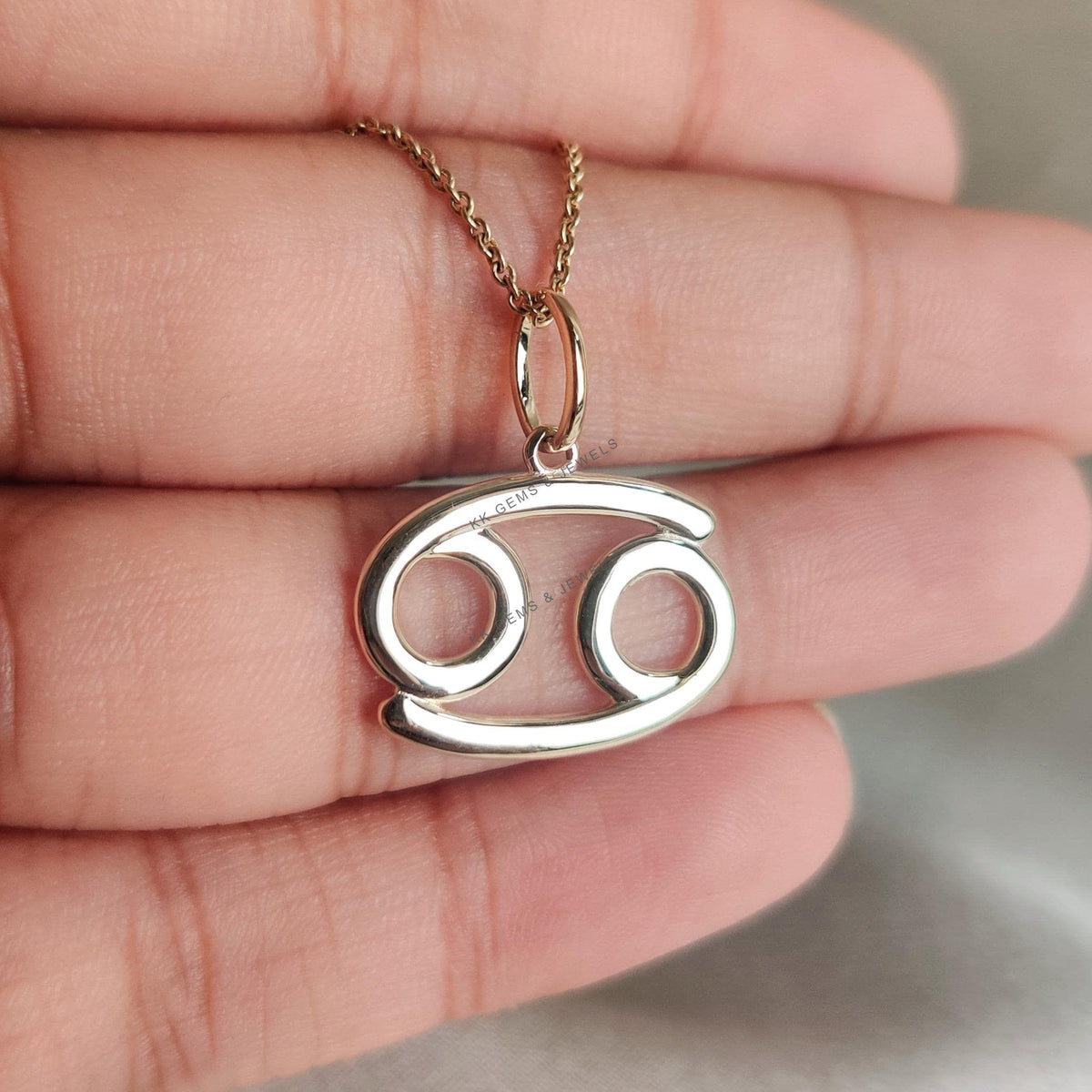 14K Solid Yellow Gold Cancer Zodiac Pendant: Symbolic Charm