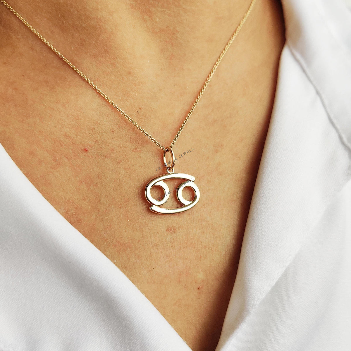 14K Solid Yellow Gold Cancer Zodiac Pendant: Symbolic Charm