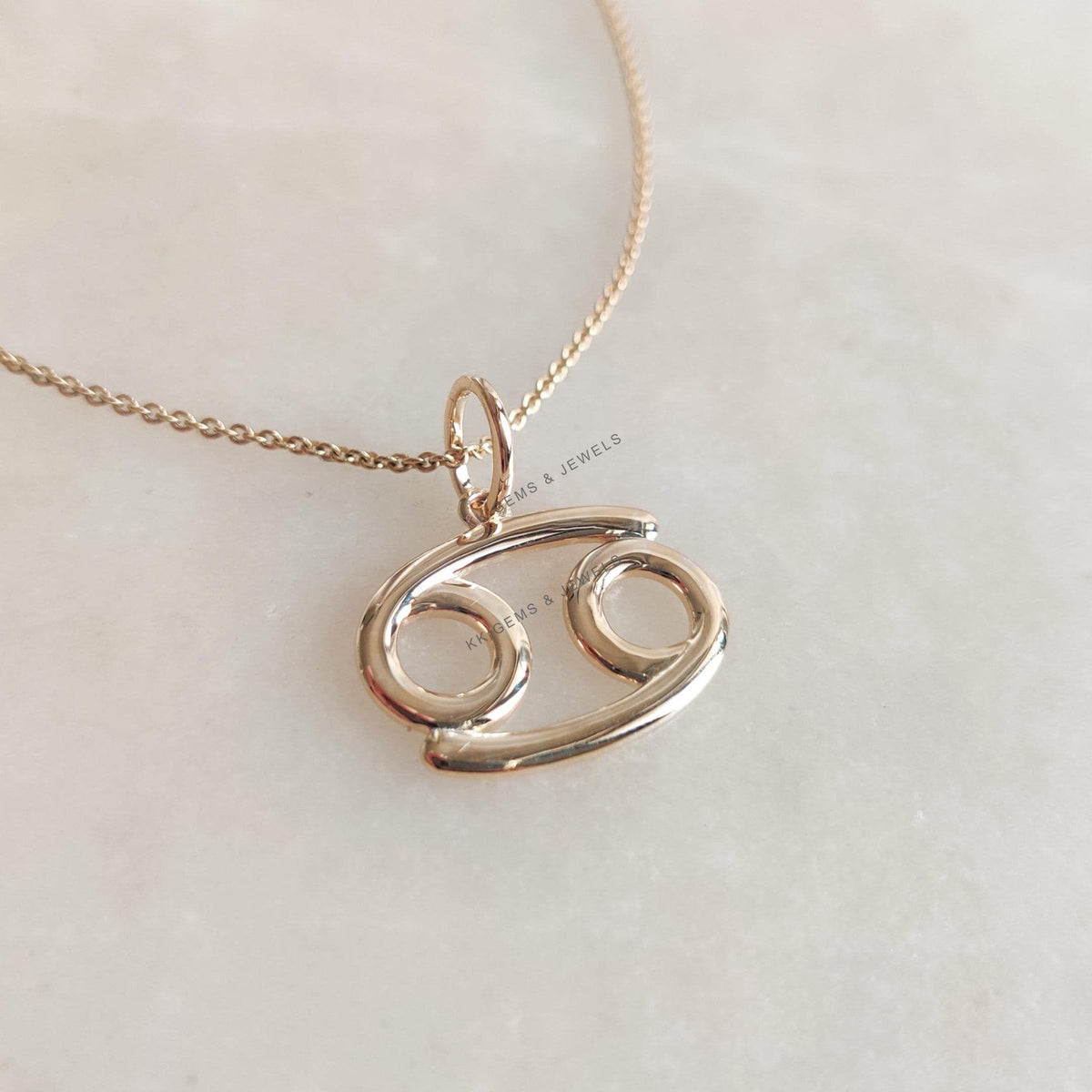 14K Solid Yellow Gold Cancer Zodiac Pendant: Symbolic Charm
