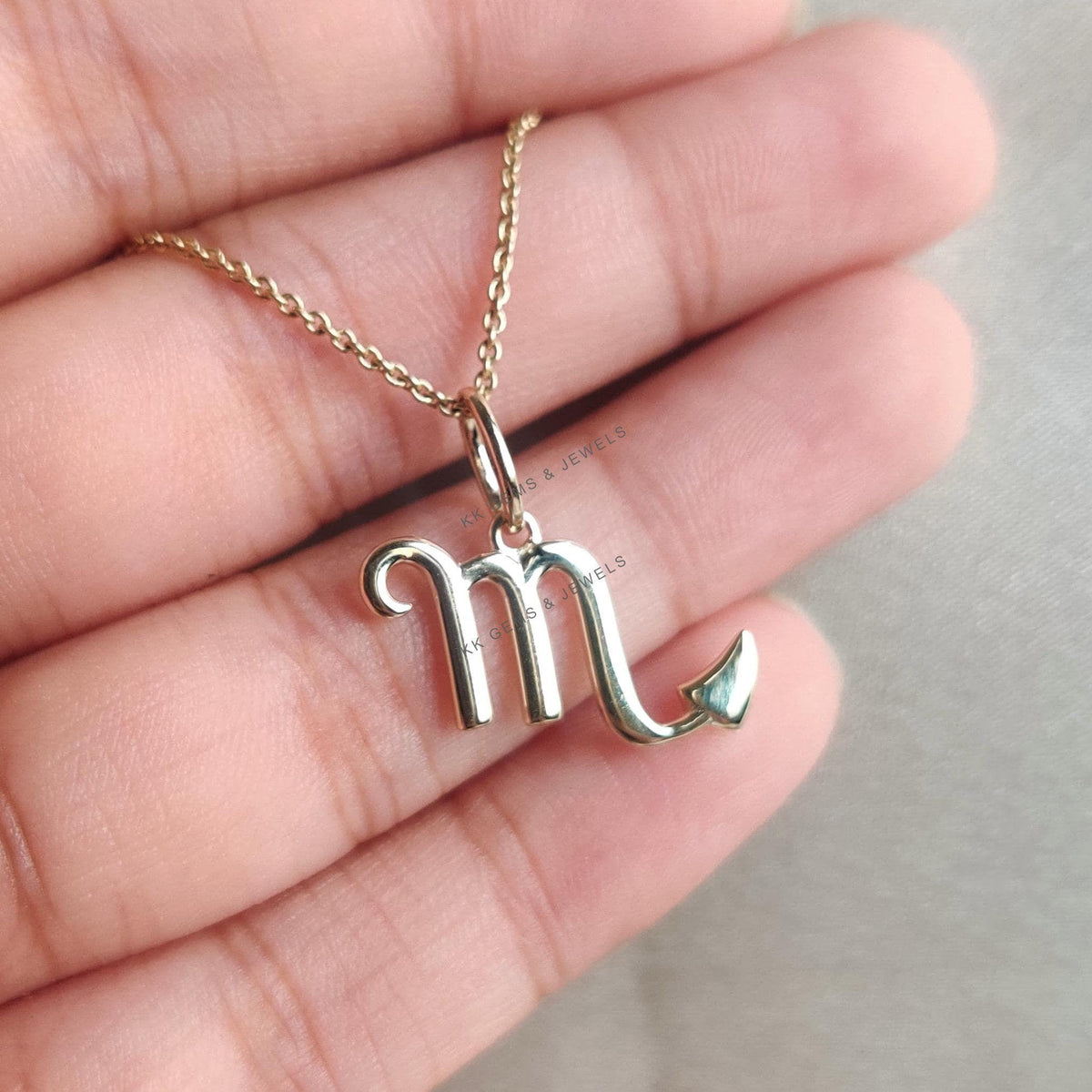 14K Solid Yellow Gold Scorpio Zodiac Pendant, Symbolic Charm