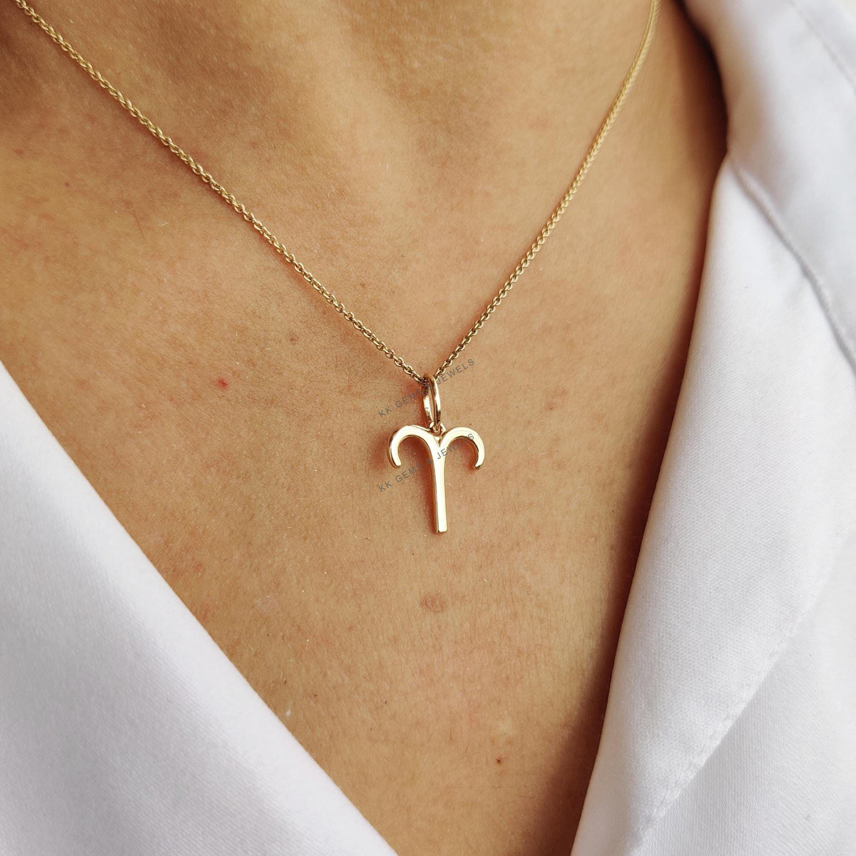 14K Solid Gold Aries Zodiac Pendant, Symbolic Charm