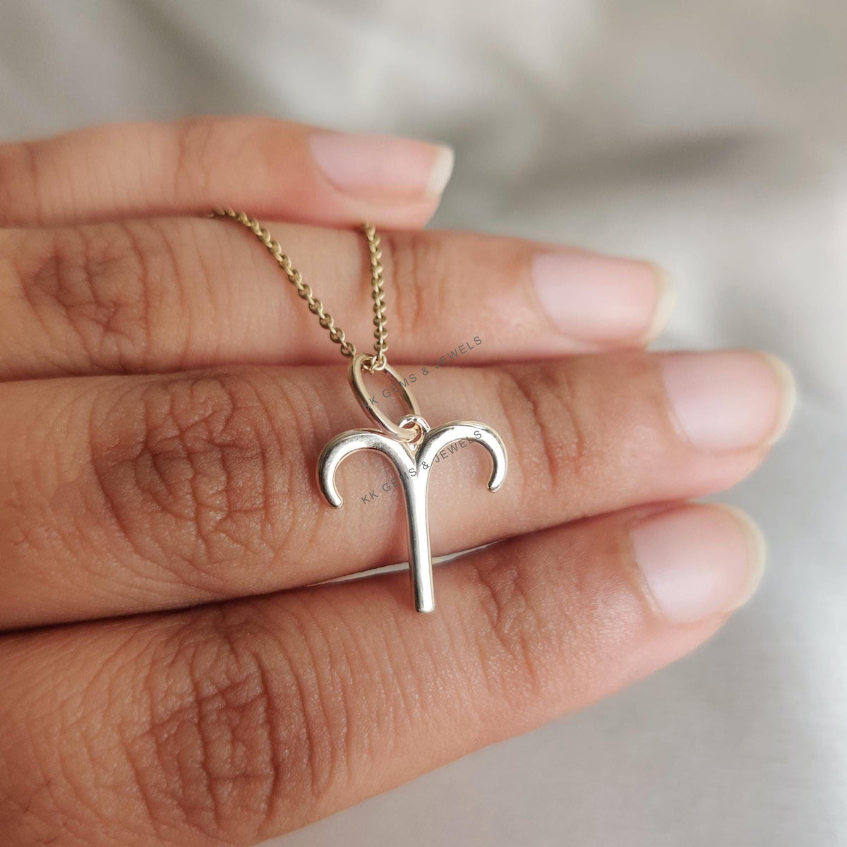 14K Solid Gold Aries Zodiac Pendant, Symbolic Charm