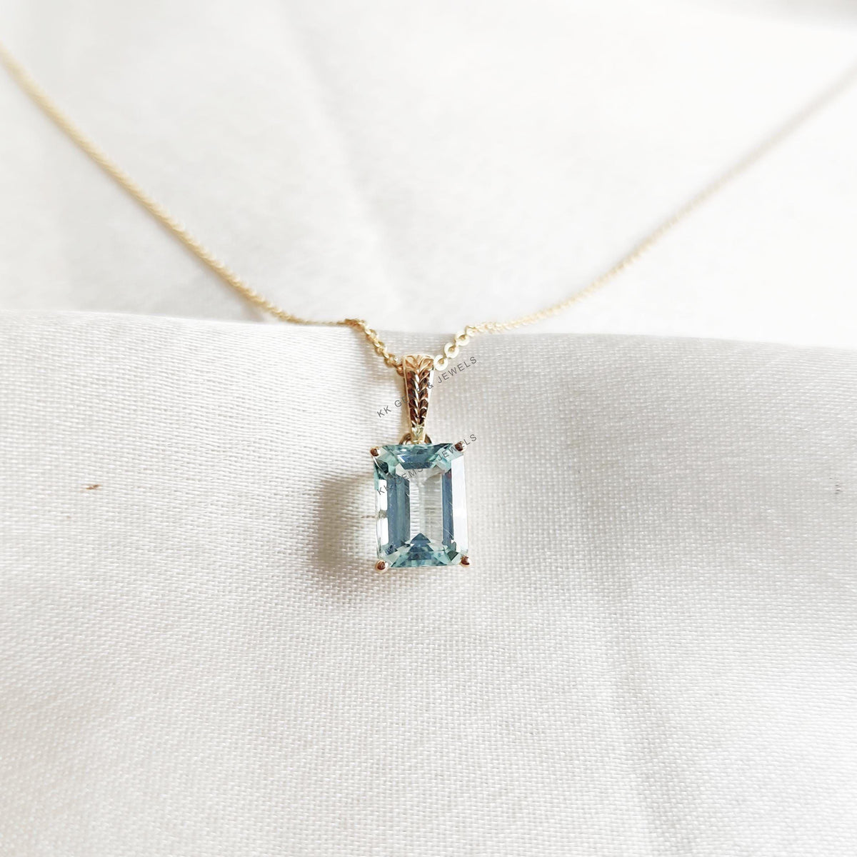 14K Solid Gold Natural Aquamarine Pendant, March Birthstone Jewelry