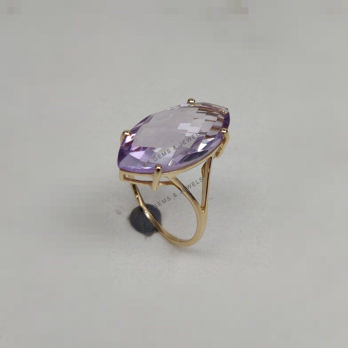 14K Solid Gold Natural Pink Amethyst Ring, Marquise February Birthstone