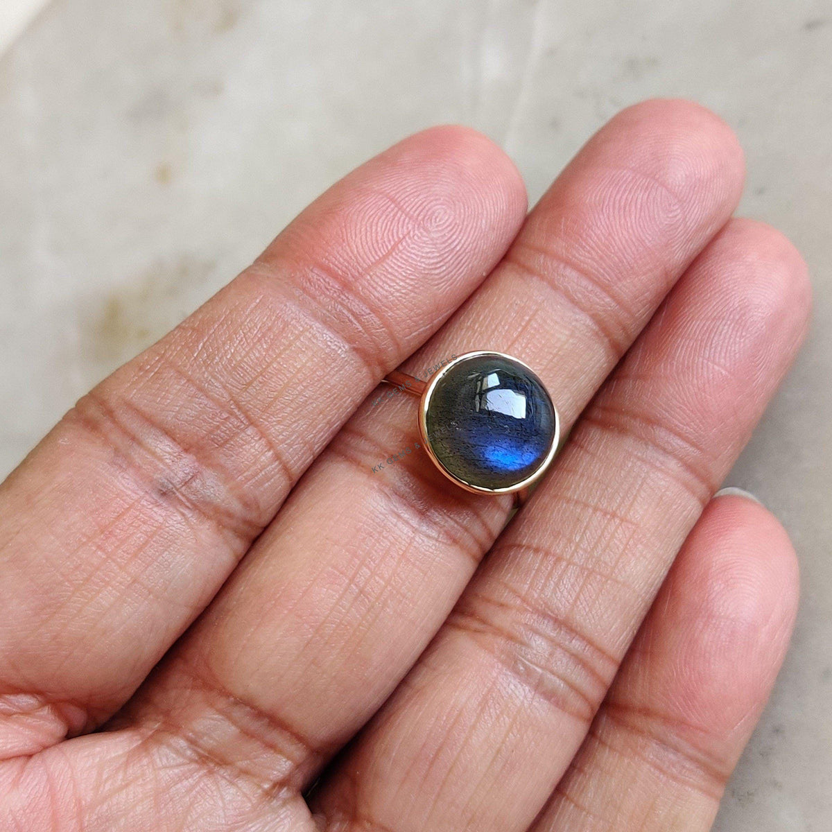 14K Solid Yellow Gold Natural Labradorite Ring: November Birthstone