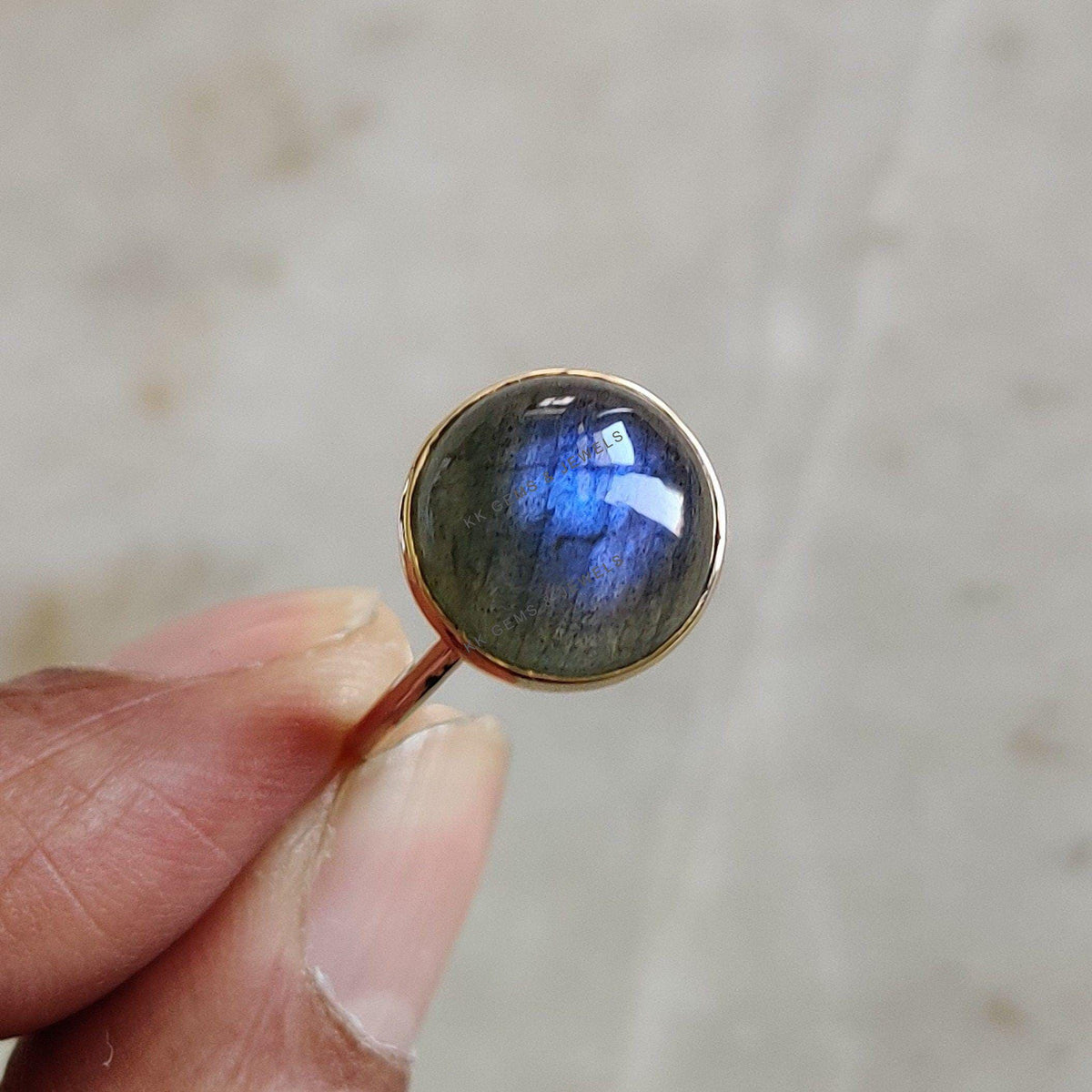 14K Solid Yellow Gold Natural Labradorite Ring: November Birthstone