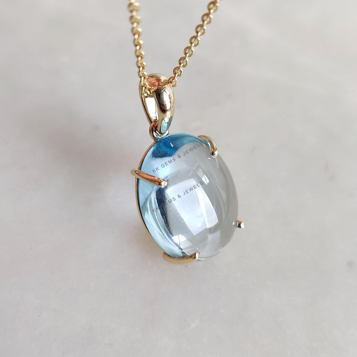 14K Solid Gold Natural Sky Blue Topaz Pendant: December Birthstone Jewelry