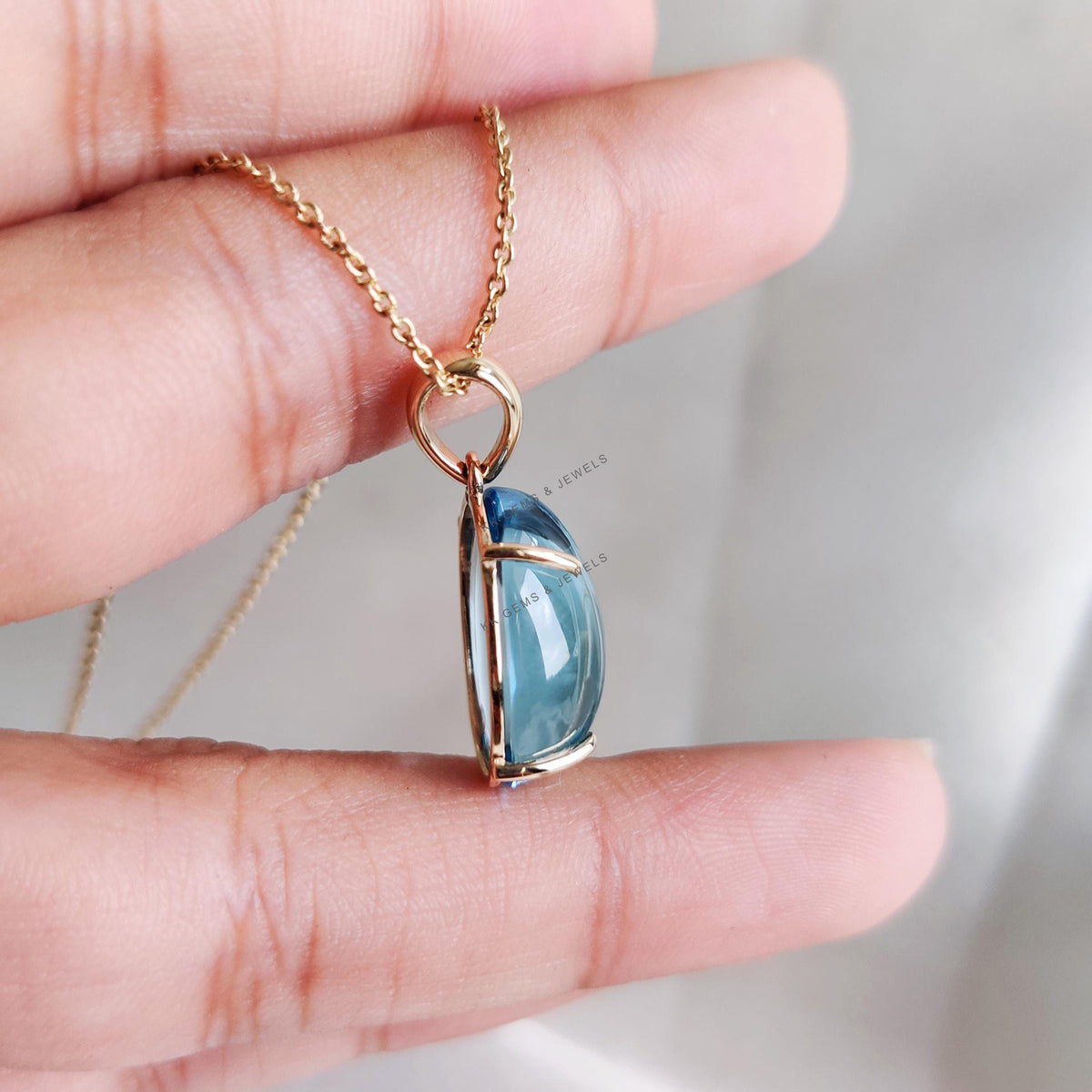 14K Solid Gold Natural Sky Blue Topaz Pendant: December Birthstone Jewelry