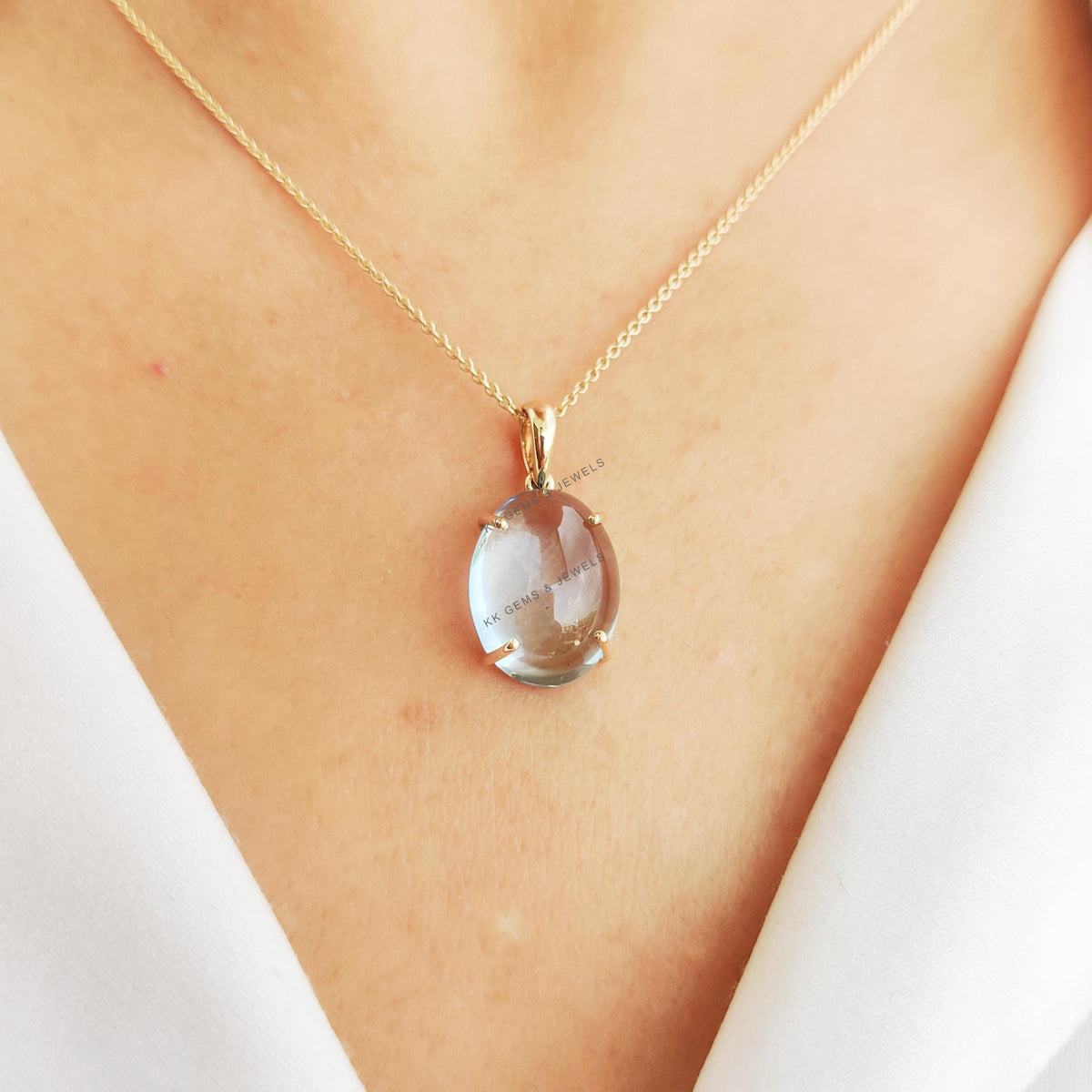 14K Solid Gold Natural Sky Blue Topaz Pendant: December Birthstone Jewelry