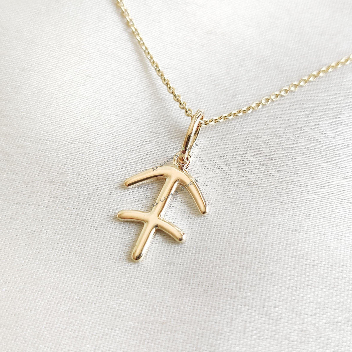 14K Solid Gold Sagittarius Pendant: Zodiac Charm Necklace