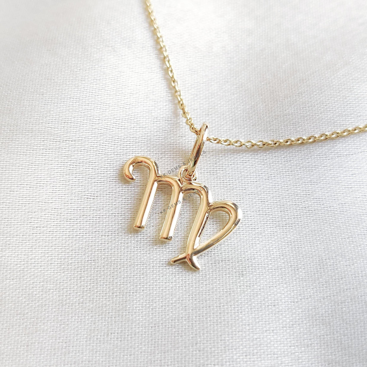 14K Solid Yellow Gold Virgo Zodiac Sign Pendant