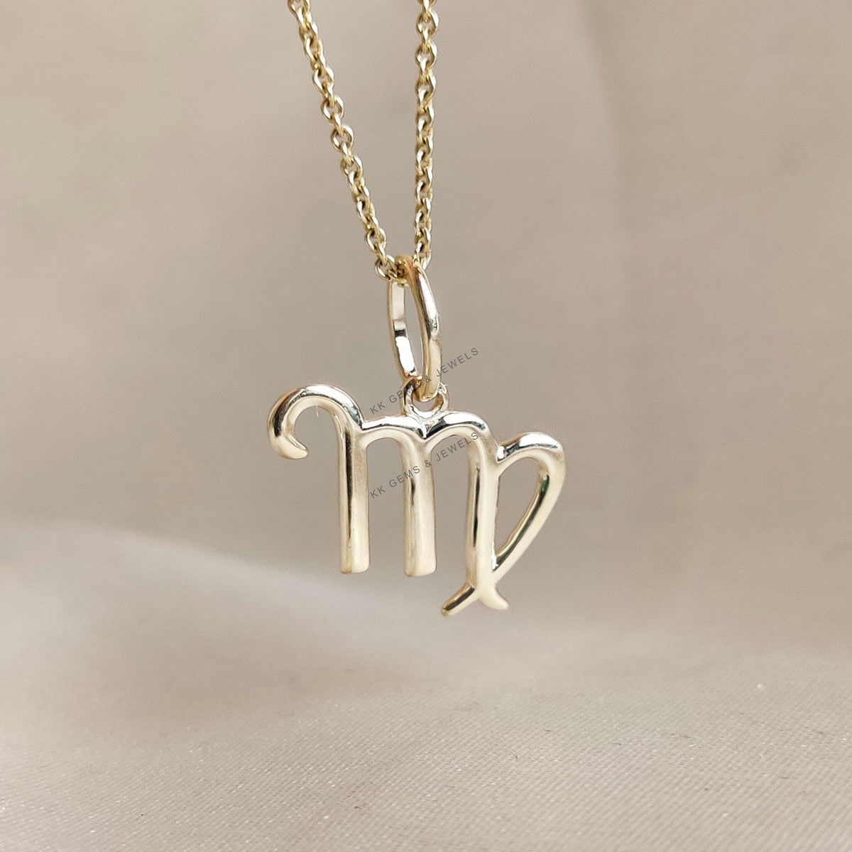 14K Solid Yellow Gold Virgo Zodiac Sign Pendant