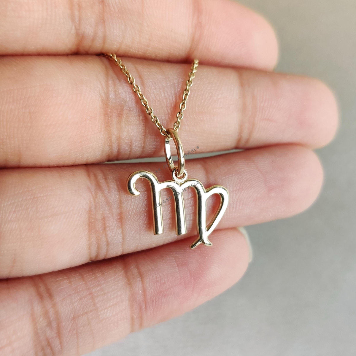 14K Solid Yellow Gold Virgo Zodiac Sign Pendant