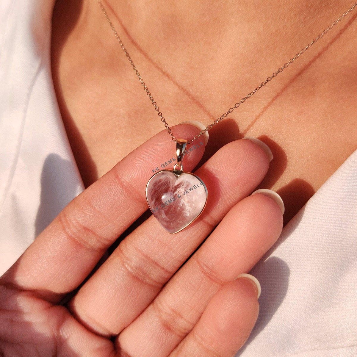 14K Solid Yellow Gold Natural Morganite Heart Pendant, November Birthstone