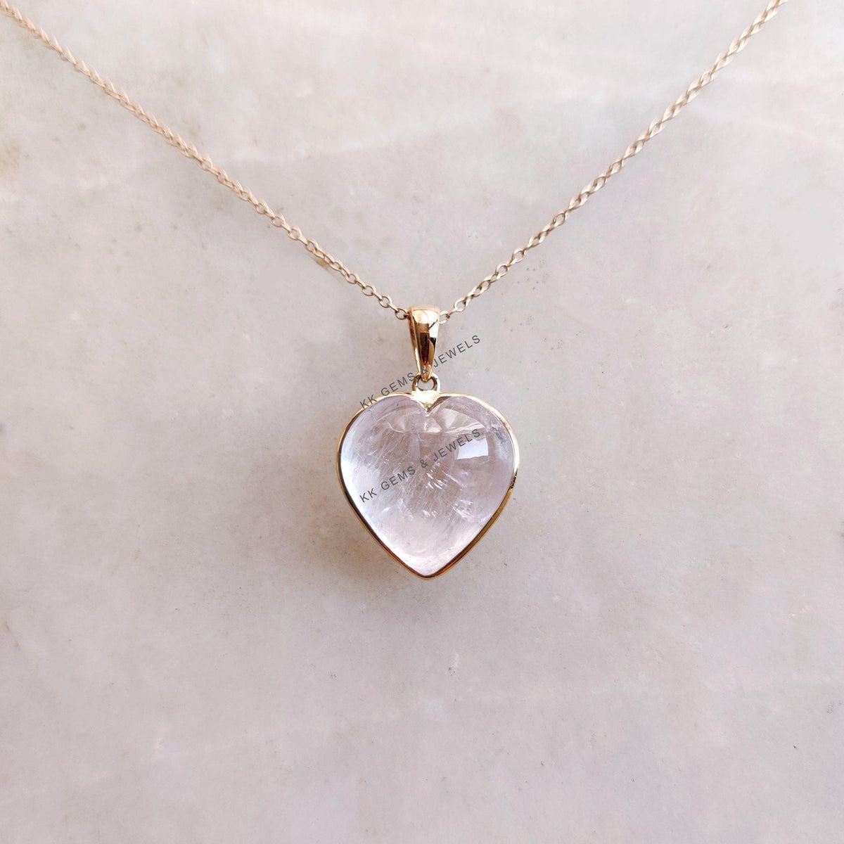 14K Solid Yellow Gold Natural Morganite Heart Pendant, November Birthstone